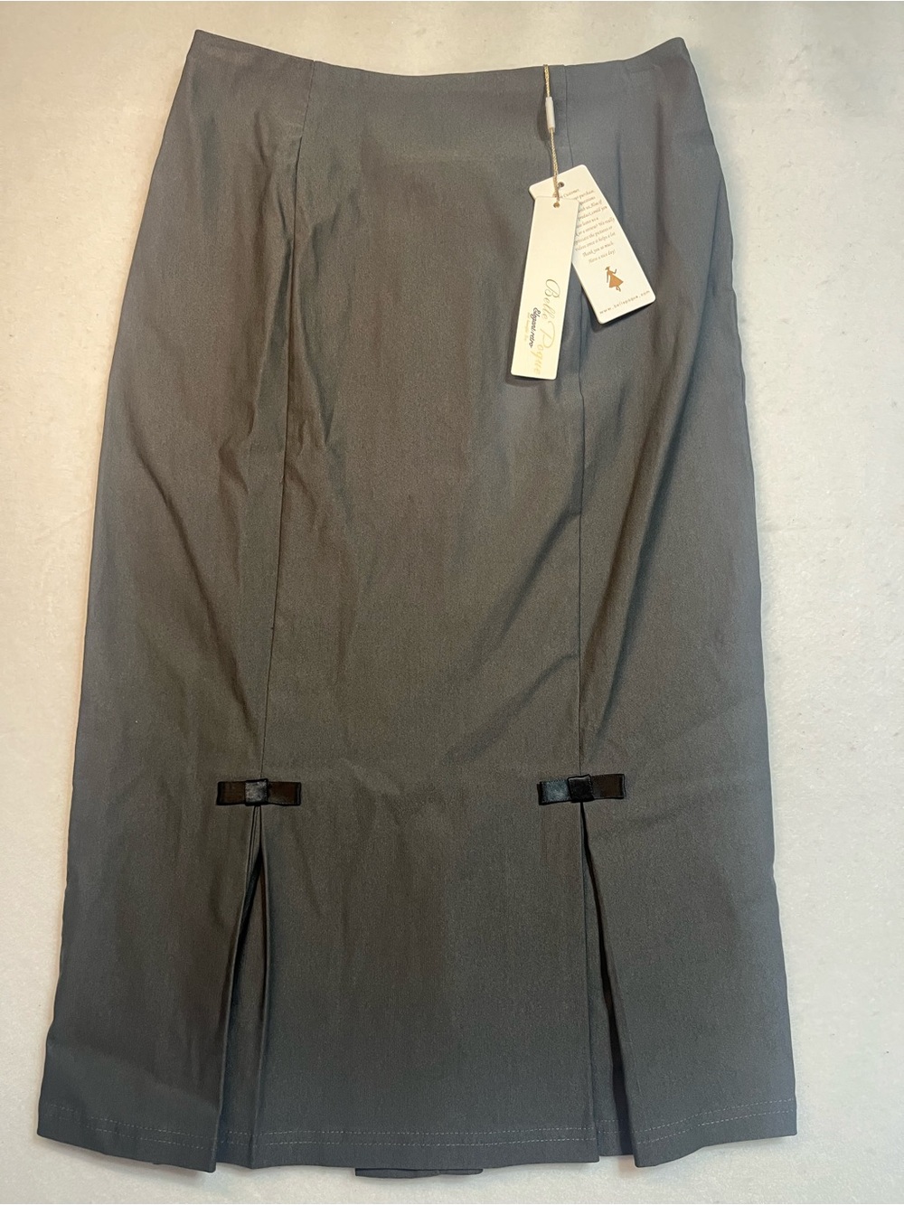 Belle Poque Gray Pencil Skirt with Front Slits and Bow Details